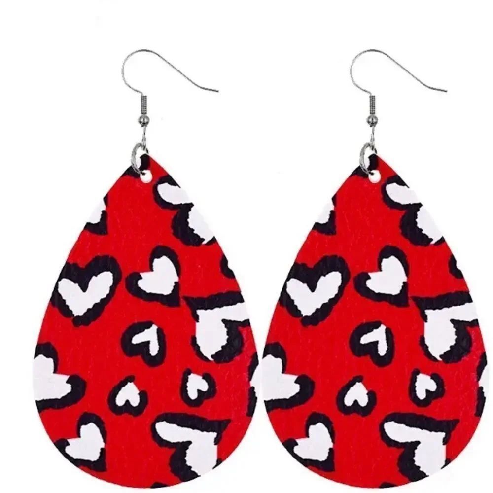 3For$20 Red Heart Pattern Teardrop Earrings Valentine’s Day